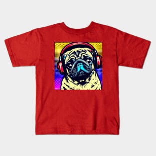 Pug in headphones Pop Art Kids T-Shirt